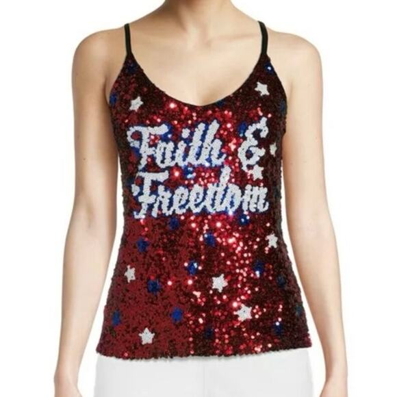 Chance or Fate Tops - NWT Chance or Fate, Faith & Freedom red, white & blue sequined tank. Sz L